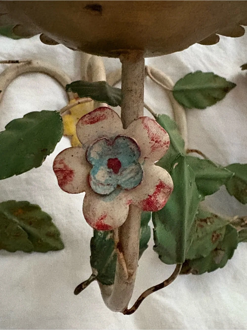 Antique Italian Tole Floral 3 arm wall sconce Hand painted